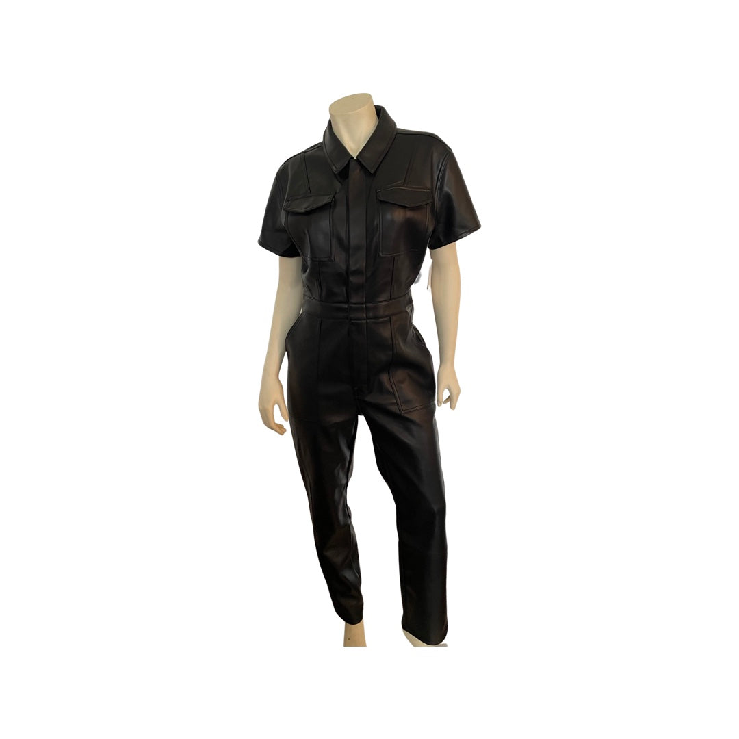Good American Vegan Leather Black Jumpsuit