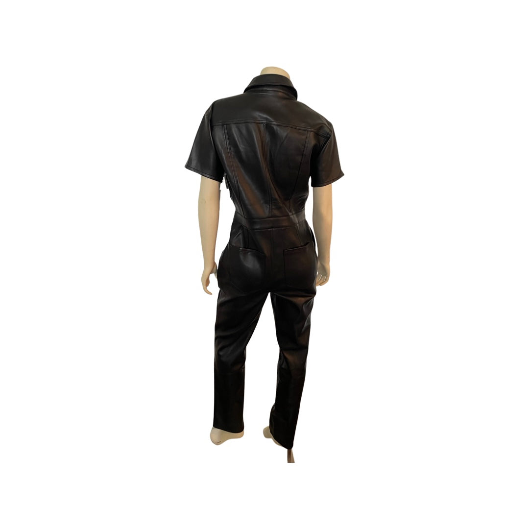 Good American Vegan Leather Black Jumpsuit