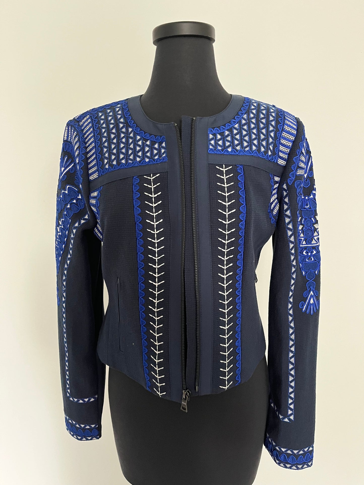 BCBG Maxazria Blue/White Moto Jacket