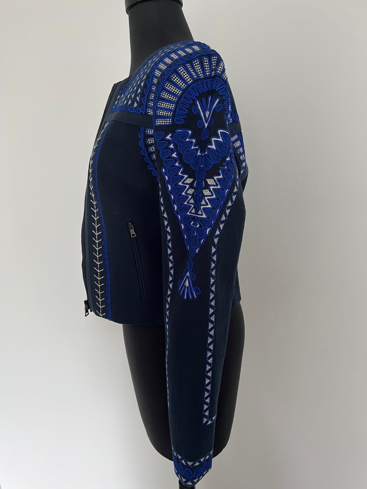 BCBG Maxazria Blue/White Moto Jacket