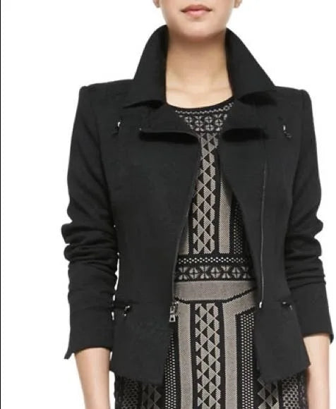 BCBG Maxazria Black Textured Moto Jacket